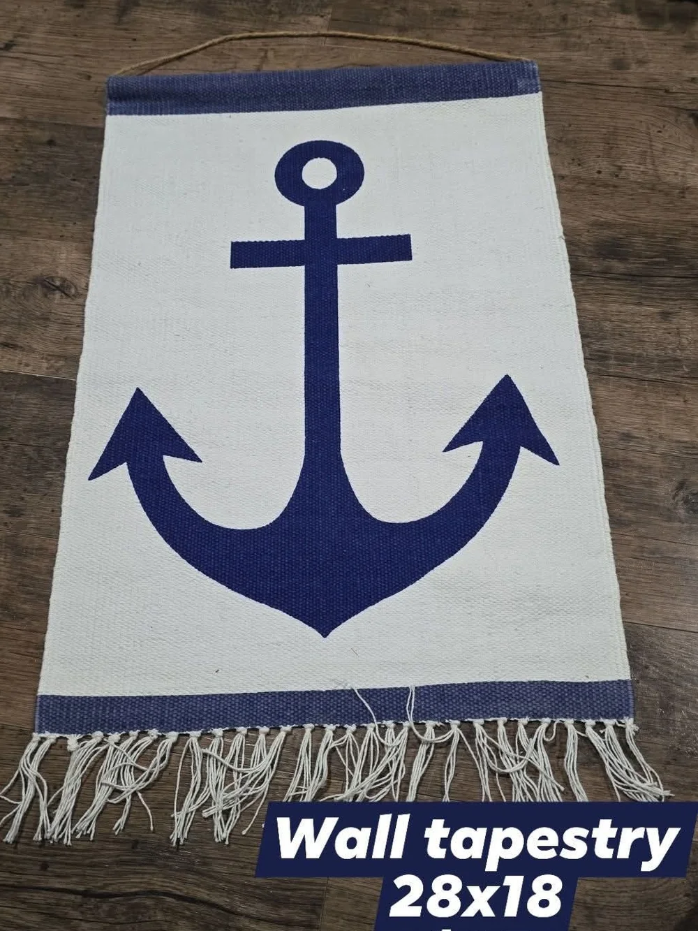 Source Unknown Navy and Cream Anchor Wall Tapestry